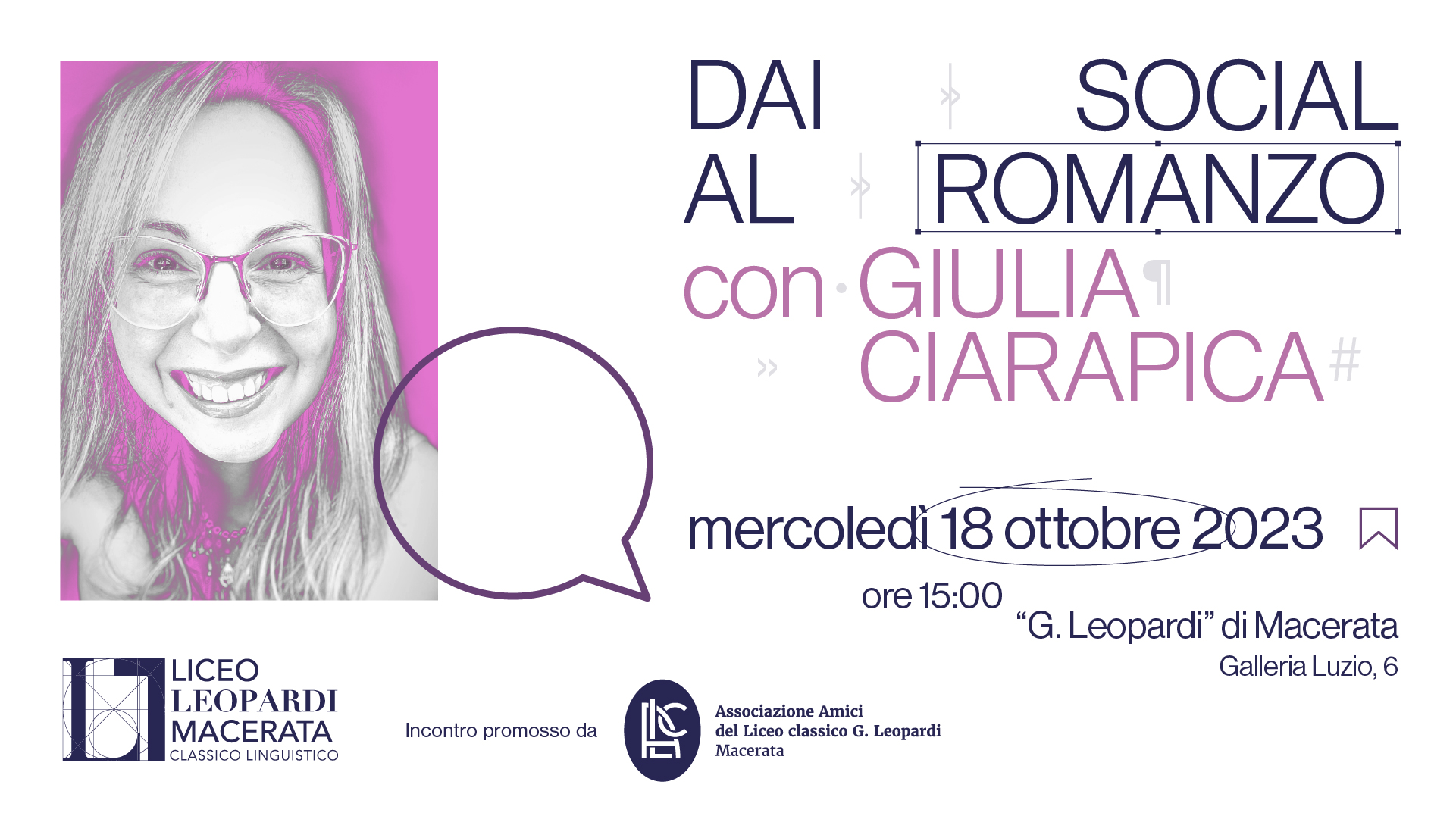 Dai social al romanzo - Incontro con Giulia Ciarapica, 18 ottobre - Liceo Statale G. Leopardi Macerata