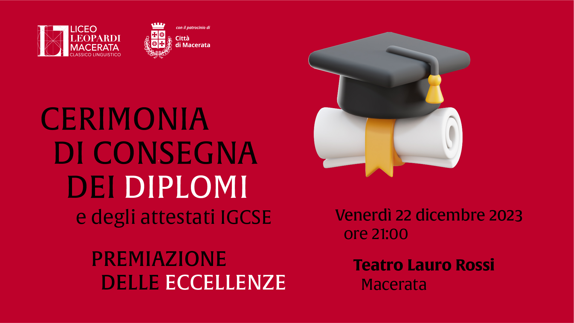 Consegna dei diplomi, premiazione delle eccellenze e rilascio degli attestati IGCSE, 22 dicembre - Liceo Statale G. Leopardi Macerata