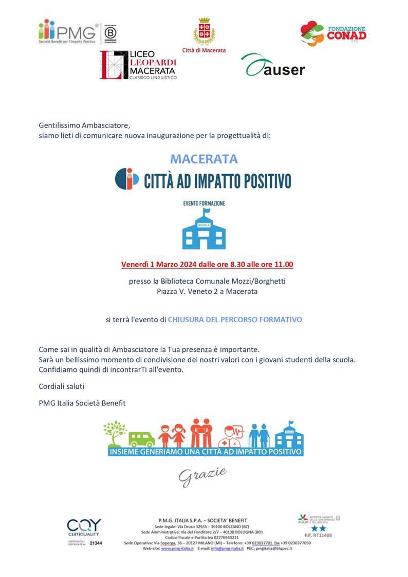 21 febbraio 2024 - Macerata Città ad impatto positivo 2023 - Chiusura del percorso formativo - Liceo Statale G. Leopardi Macerata